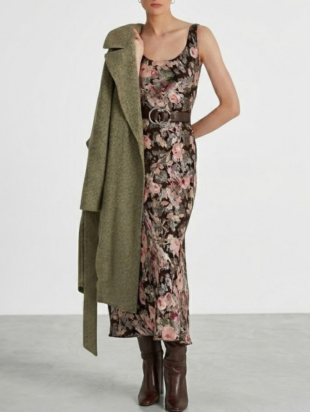 Ralph Lauren Floral Metallic Jacquard Midi Sleeveless Dress Size 8